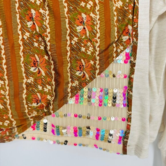Anthropologie Tiny Sammi Sequined Puff Sleeve Boho Top Blouse Neutral XS - Picture 8 of 10
